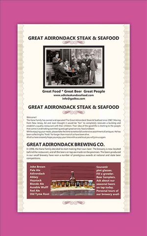 Menu Design by dkthedon for Great Adirondack Steak & Seafood Co. | Design: #1948647