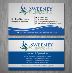 Design de Carte de Visite par Nilu pour Sweeney Chiropractic | Design : #7664955