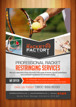 The Racket Factory - Sports Shop Poster Design | Diseño de Póster por Deepak_9_Malhotra