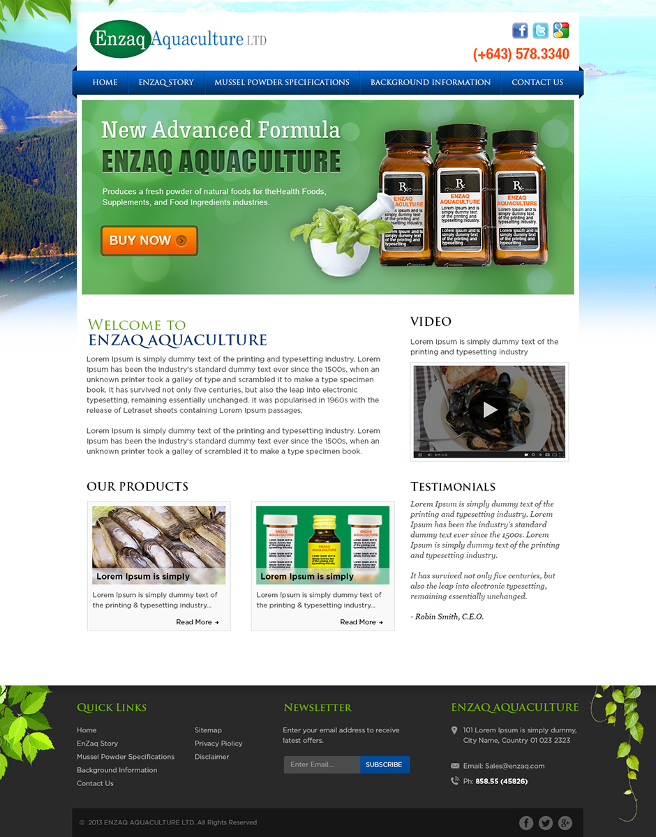 Web-Design von Mayank Patel für Enzaq Aquaculture | Design #2028753