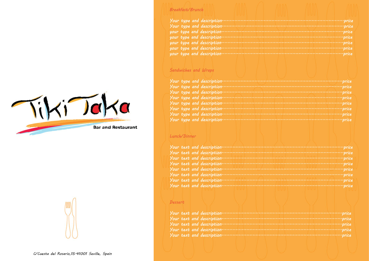 Menu Design by Peonie for TikiTakaBar | Design #1944219