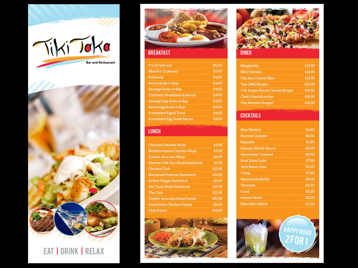 Menu Design by Dwaine Hanna for TikiTakaBar | Design #1946795
