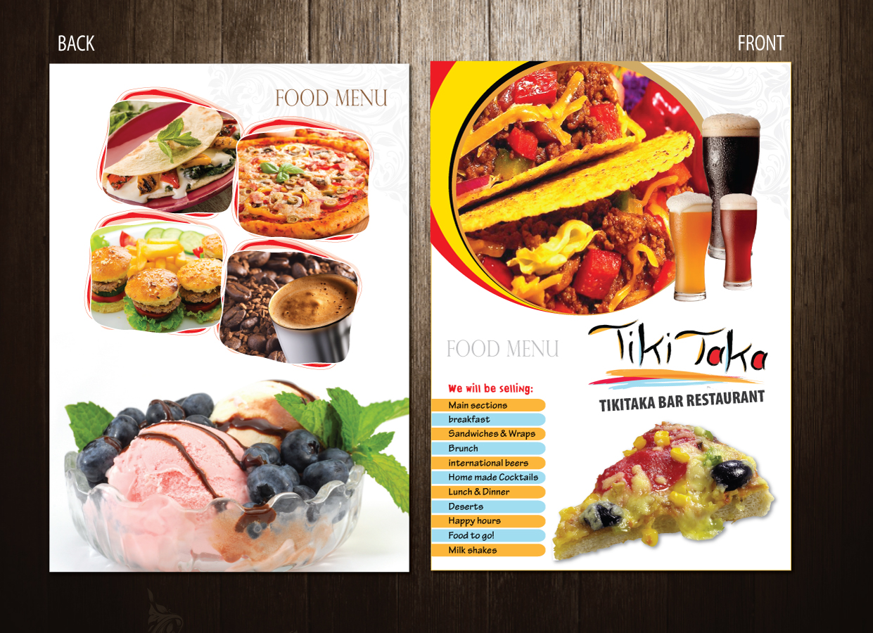 Menu Design by meet007 for TikiTakaBar | Design #1936434