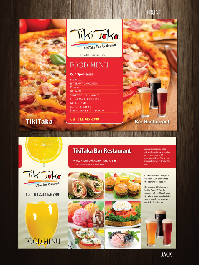 Diseño de Menú por meet007 para TikiTakaBar | Diseño #1938620