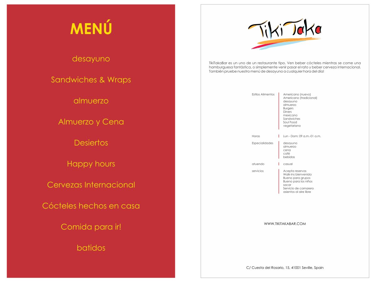 Menu Design by daitiva for TikiTakaBar | Design #1927974