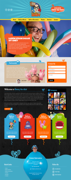 Children’s entertainer/balloon artist Website Home Page and custom landing page | Design de Page d'Accueil par RupalTechno