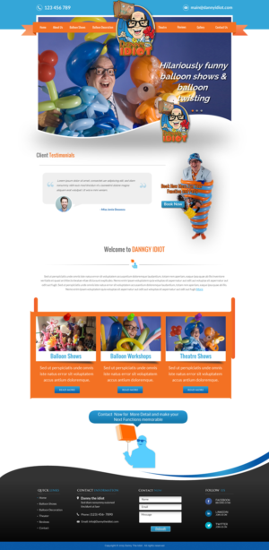 Children’s entertainer/balloon artist Website Home Page and custom landing page | Landing Page Design by Sbss