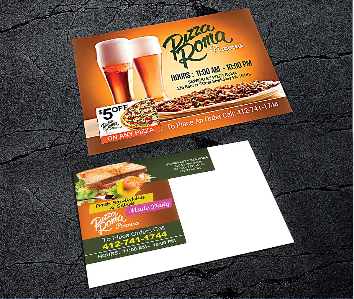Postcard Design by NatPearlDesigns for Sewickley Pizza Roma | Design #7868135