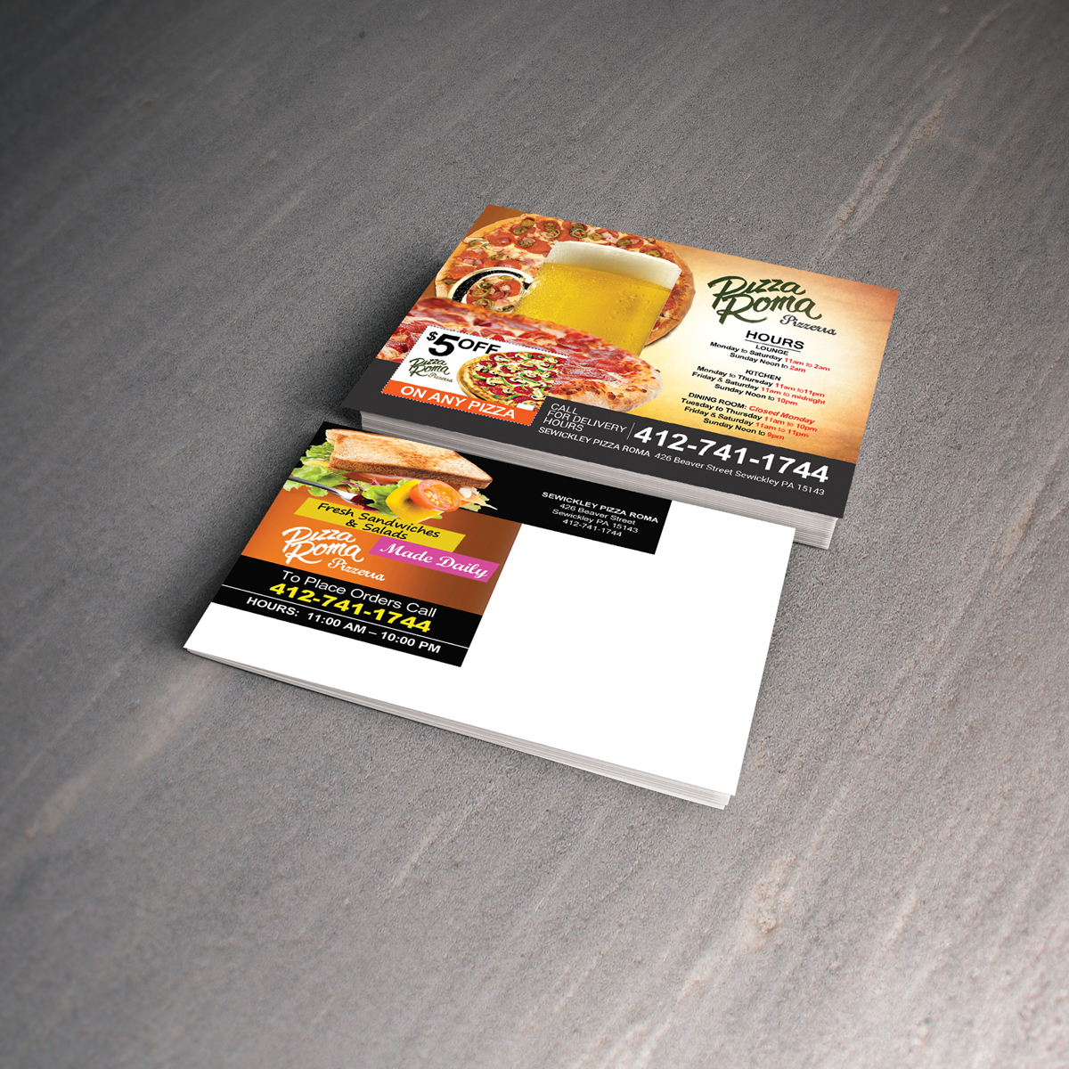 Design de Carte Postale par NatPearlDesigns pour Sewickley Pizza Roma | Design #7872638