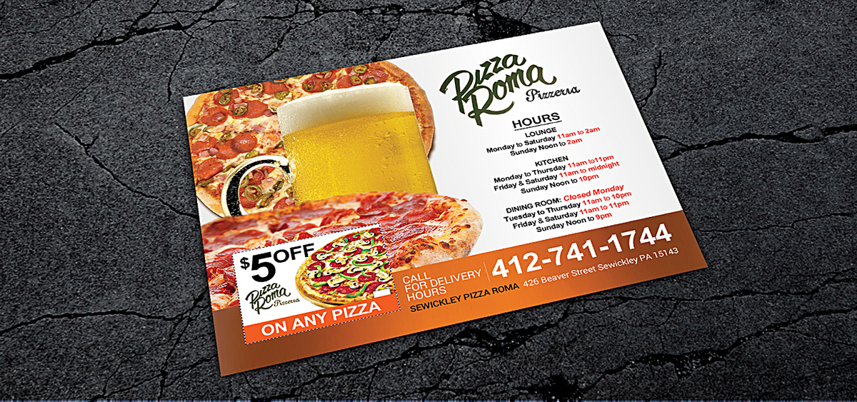 Design de Carte Postale par NatPearlDesigns pour Sewickley Pizza Roma | Design #7872677