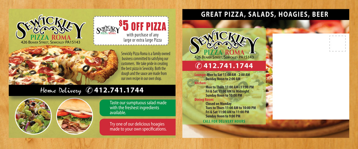 Postcard Design by Venus L. Penaflor for Sewickley Pizza Roma | Design #7871020