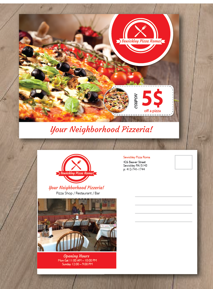 Design de Carte Postale par alex989 pour Sewickley Pizza Roma | Design #7813418