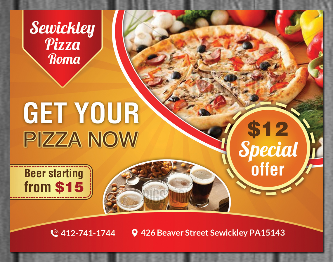 Design de Carte Postale par creative.bugs pour Sewickley Pizza Roma | Design #7806868