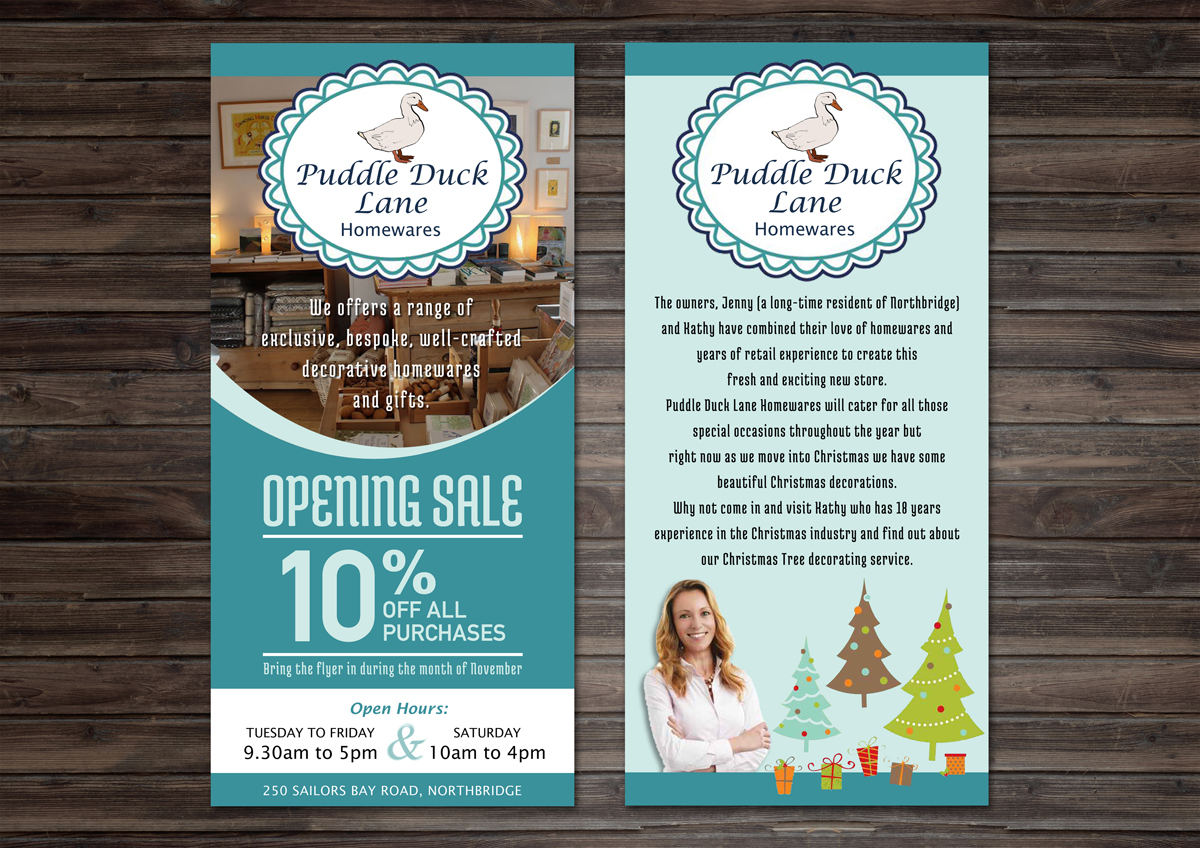 Flyer Design by Memorylane for Puddle Duck Lane Homewares | Design #7814870