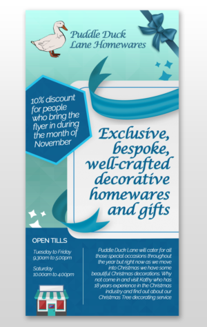 Diseño de Flyer por Kishaloy_D para Puddle Duck Lane Homewares | Diseño #7811711