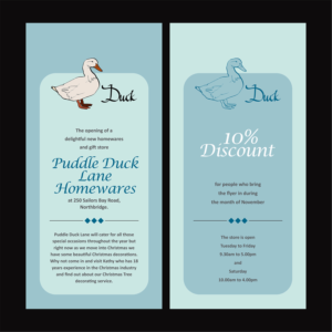 Diseño de Flyer por vikas naik para Puddle Duck Lane Homewares | Diseño #7809124