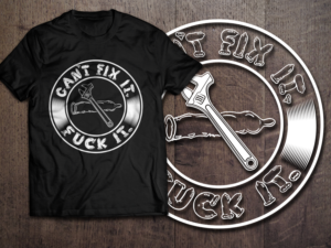 T-shirt with wrench and cartoon character for tradesmen | T-shirt Design by 99.degree
