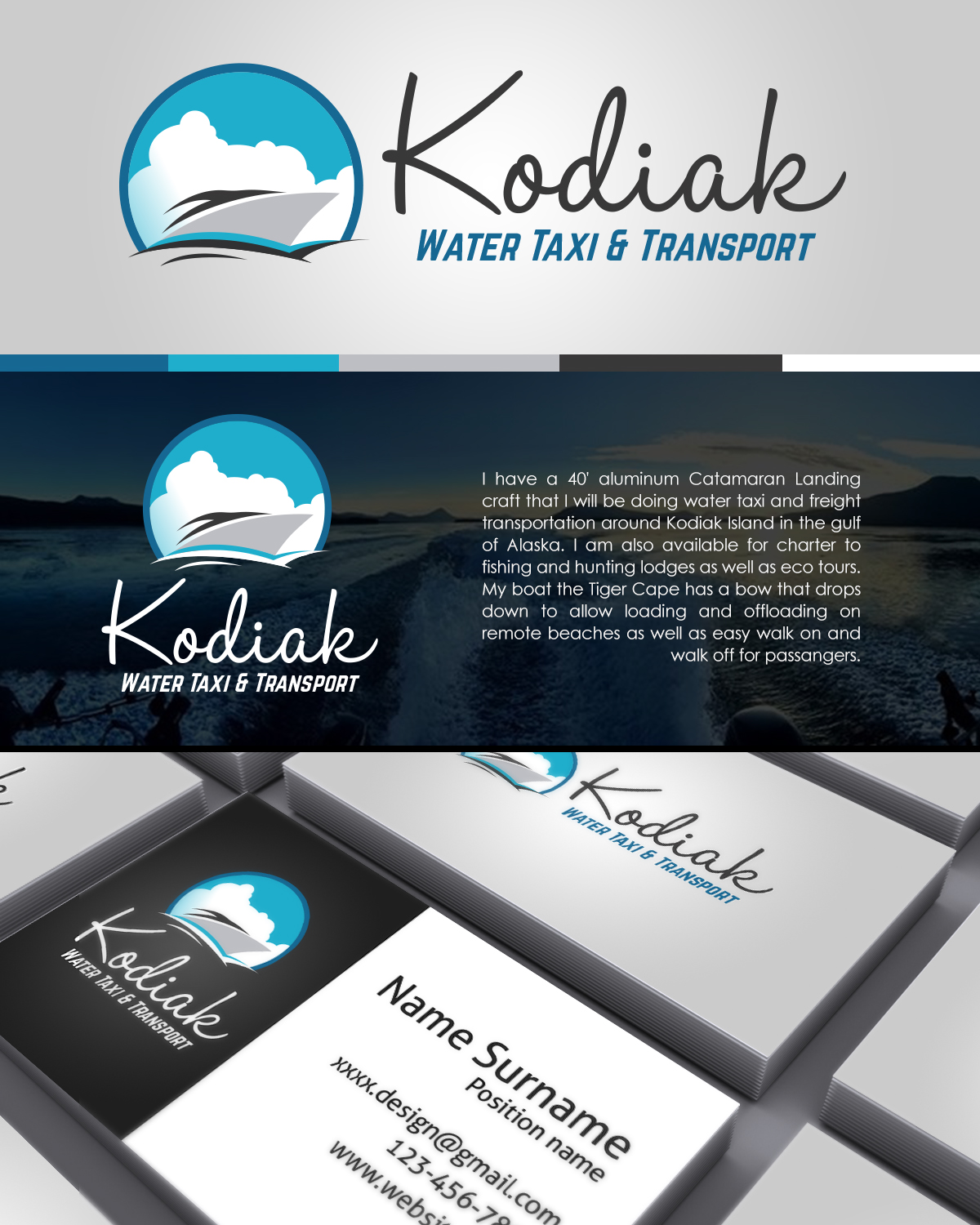 Logo Design by RM DSGNS for Kodiak Water Taxi & Transport | Design #7825597