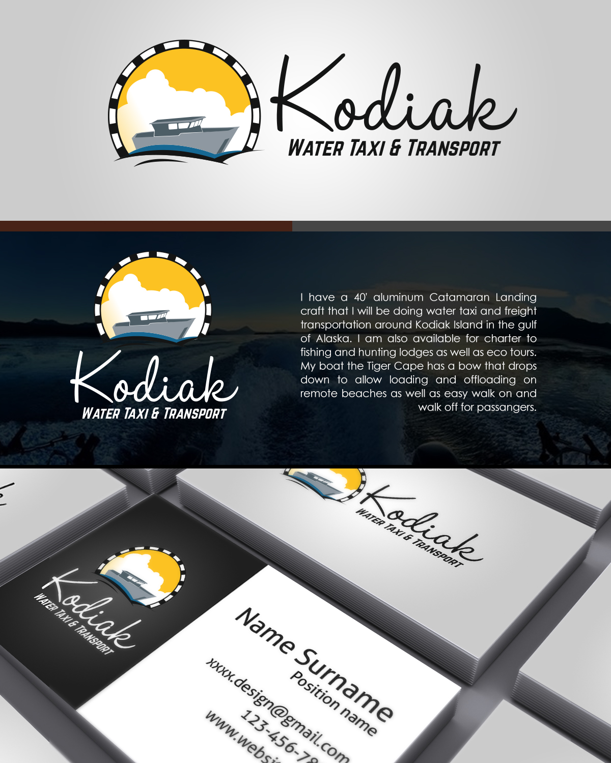 Logo Design by RM DSGNS for Kodiak Water Taxi & Transport | Design #7838571