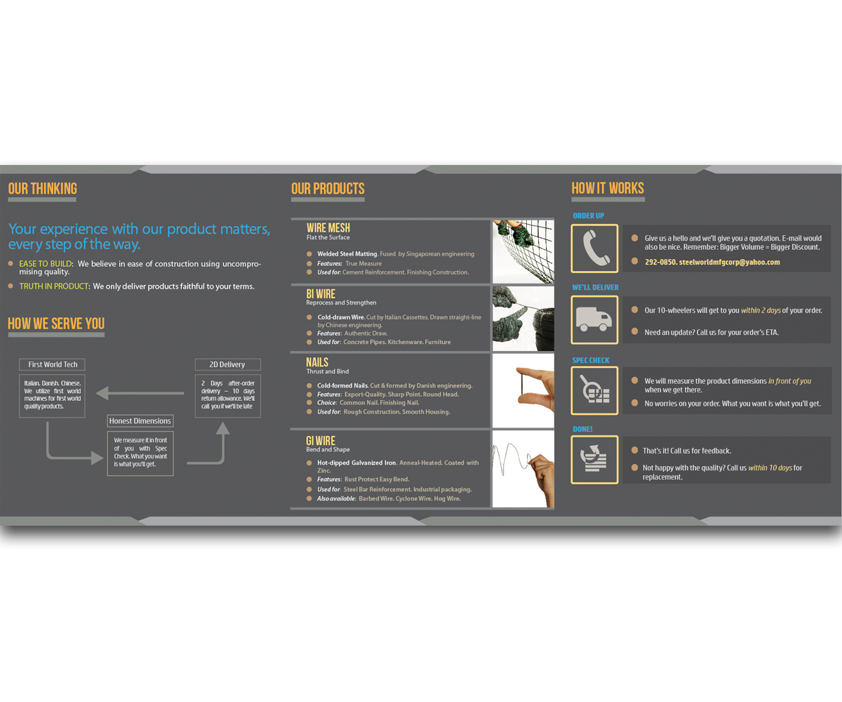Diseño de Brochure por Andrew1965 para Steelworld Manufacturing | Diseño #2131256