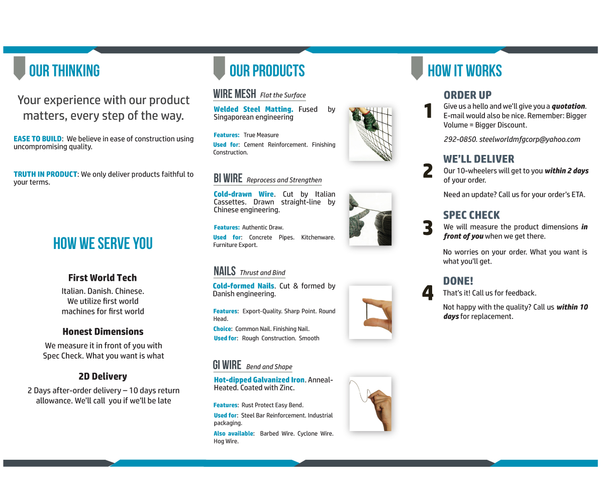 Design de Brochure par Andrew1965 pour Steelworld Manufacturing | Design #2136081