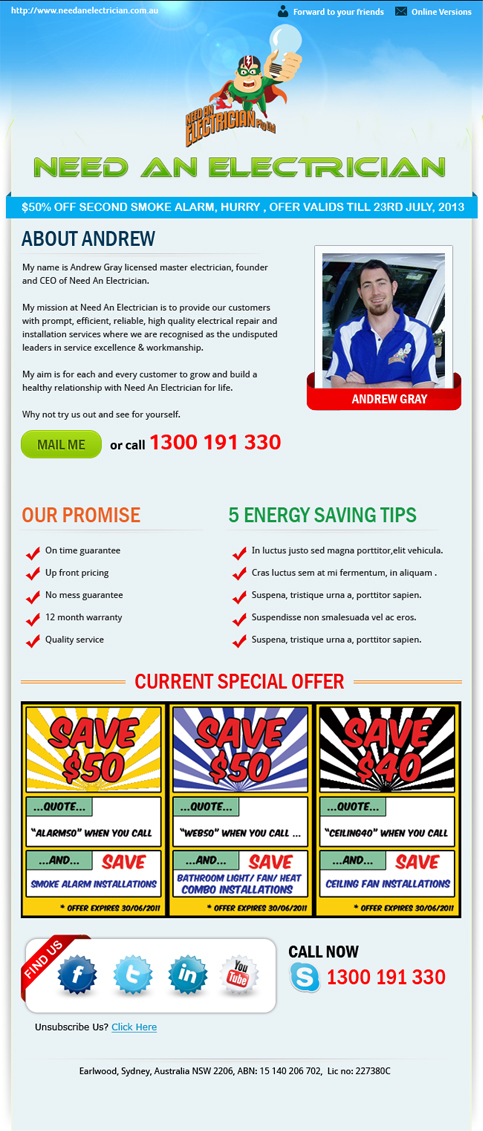 Newsletter Design by Expert Designer for Need An Electrician Pty Ltd | Design #1976933