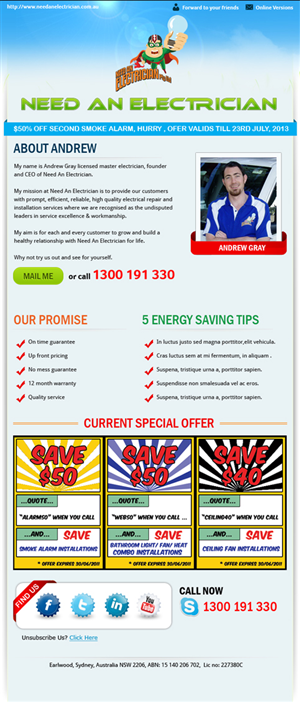 Newsletter Design by Expert Designer for Need An Electrician Pty Ltd | Design #1976933