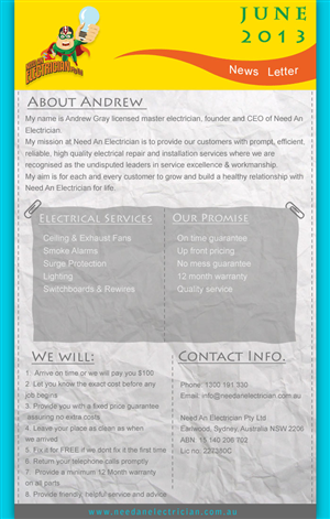 Newsletter Design by MAS for Need An Electrician Pty Ltd | Design #1980228