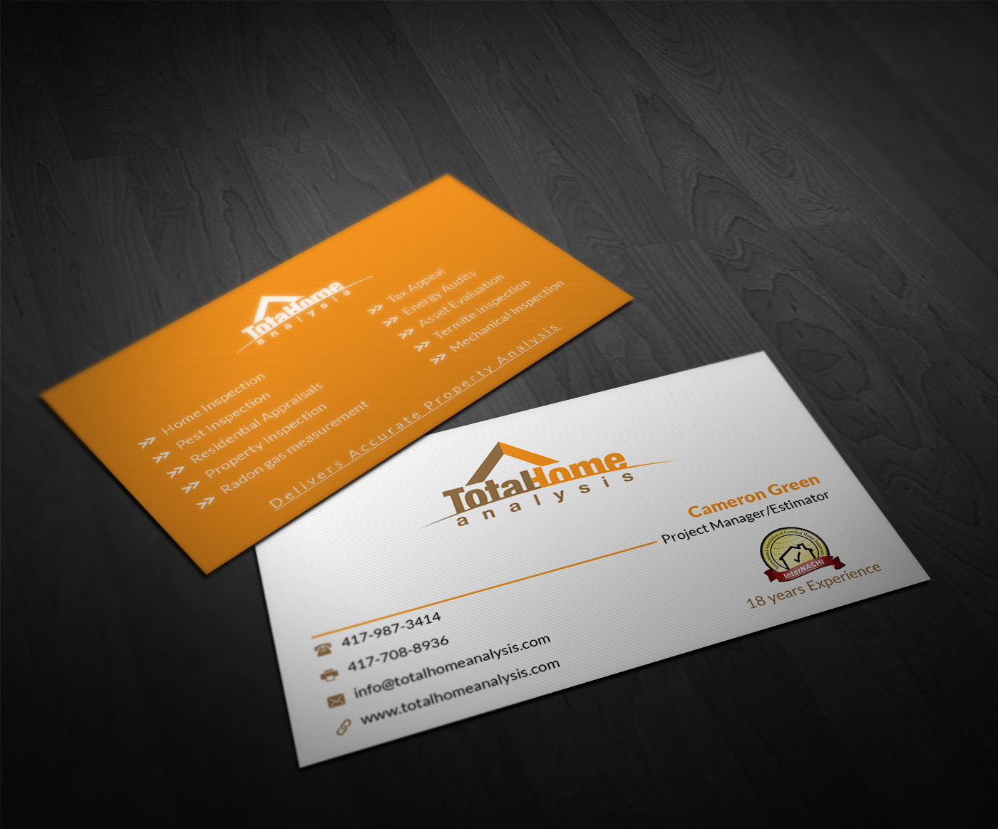 Business Card Design by Pointless Pixels India for Total Home Analysis | Design #7889018