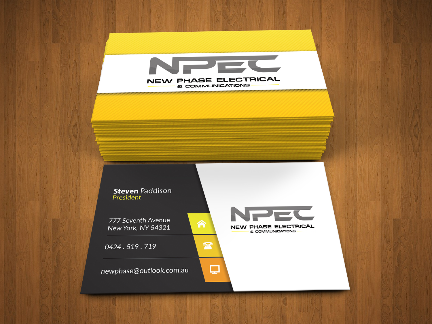 Visitenkarten-Design von JR designs für New Phase Electrical & Communications | Design #8428583