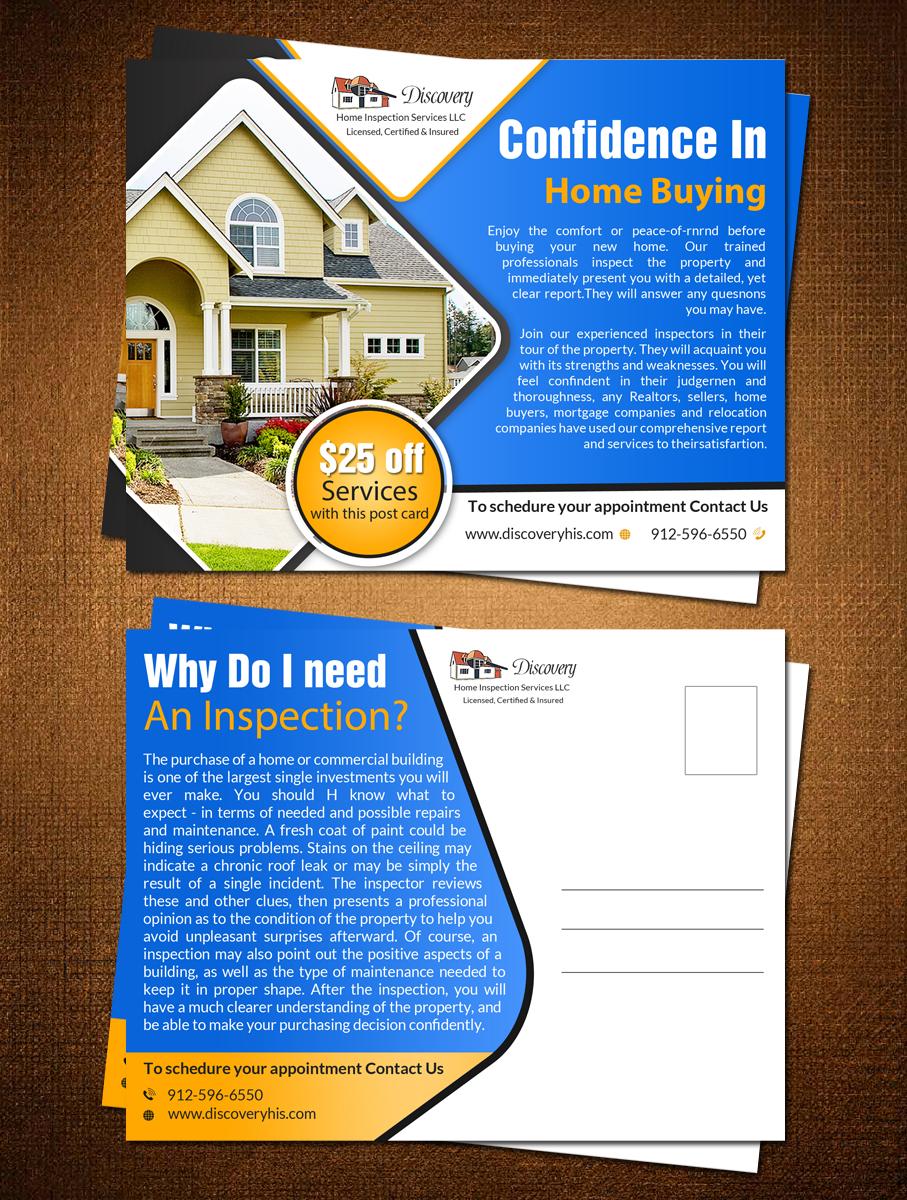 Postcard Design by debdesign for Discovery Home Inspection Services, LLC | Design #7896561