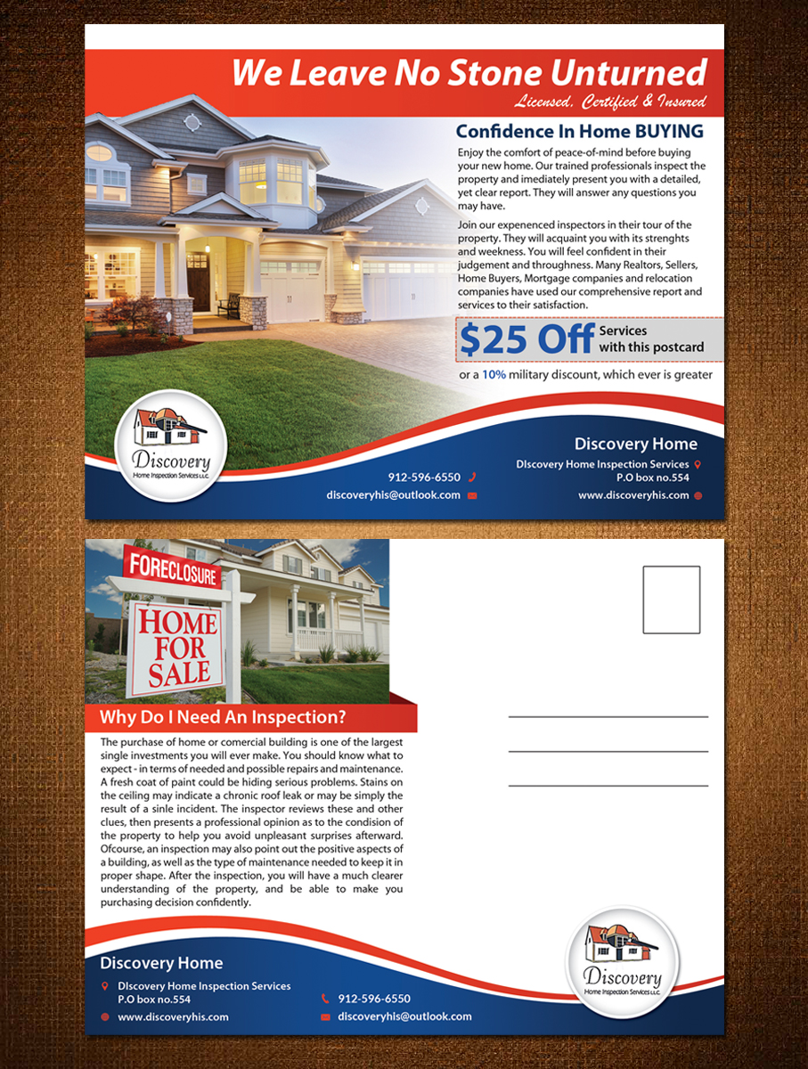Postcard Design by creative.bugs for Discovery Home Inspection Services, LLC | Design #7909686