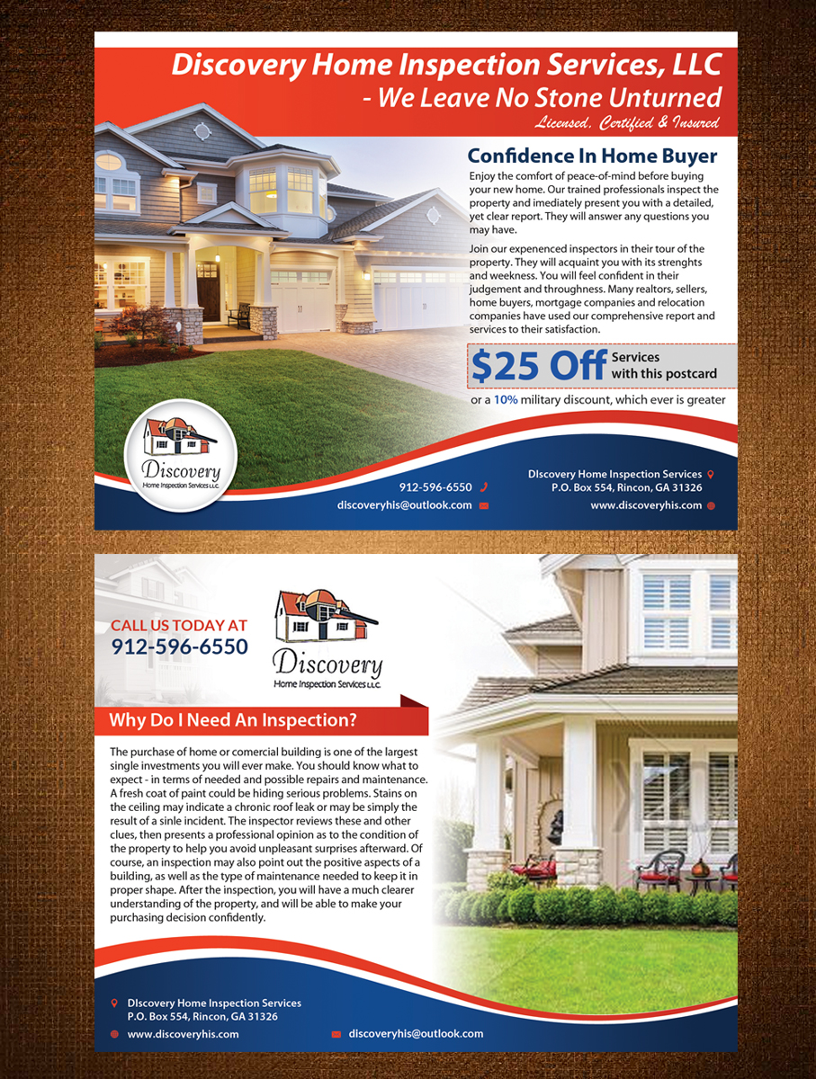 Design de Carte Postale par creative.bugs pour Discovery Home Inspection Services, LLC | Design #7943927