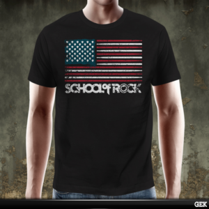 Vintage American Flag w/ guitar picks for stars & drums sticks for stripes | T-shirt Design by gekgrfx