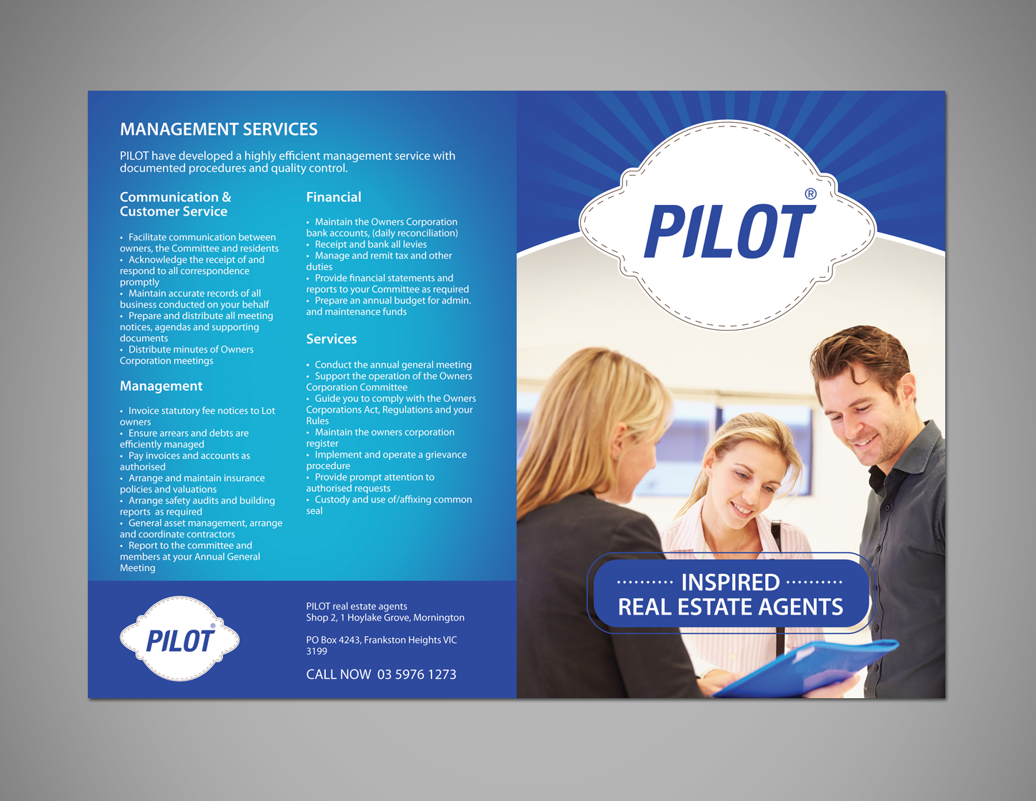 modern bold property management brochure design for pacific
