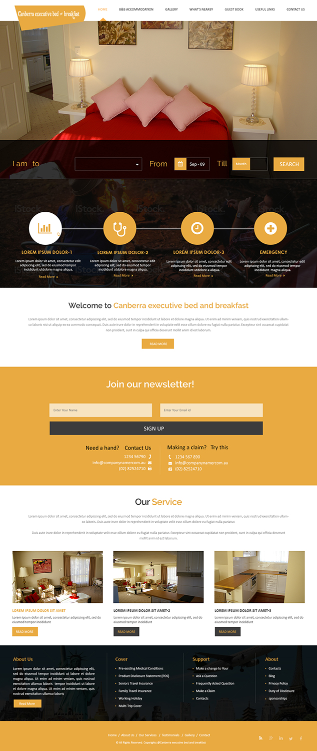 Diseño Web por Creations Box 2015 para Canberra Short Term & Holiday Accommodation | Diseño #8007775