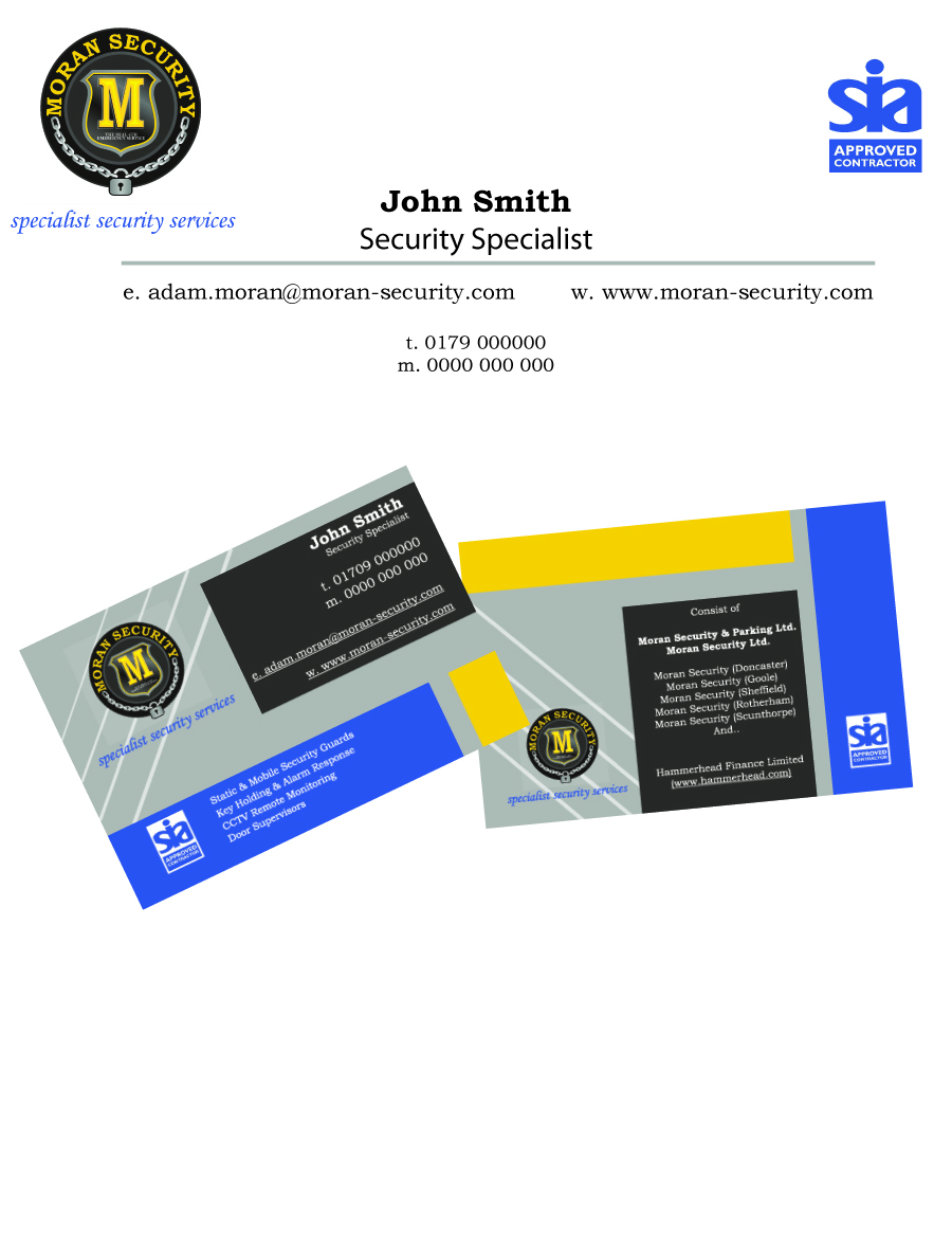 Visitenkarten-Design von KMBHS Designs für Moran Security Ltd | Design #397695