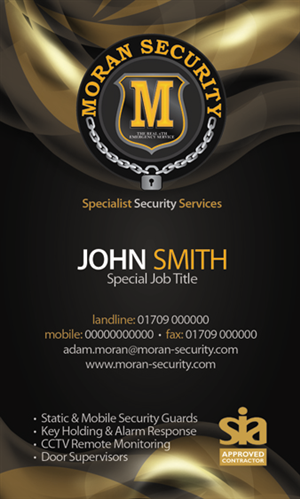 Design de Carte de Visite par AngstyG pour Moran Security Ltd | Design : #397458