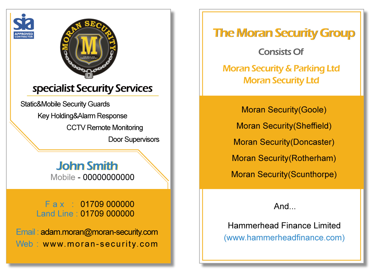 Design de Carte de Visite par Gen pour Moran Security Ltd | Design #403973