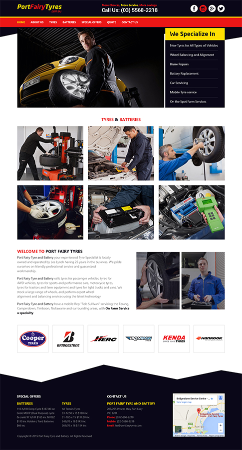 Web Design by TheCodeWire for Port Fairy Tyre & Battery Service | Design #7954685