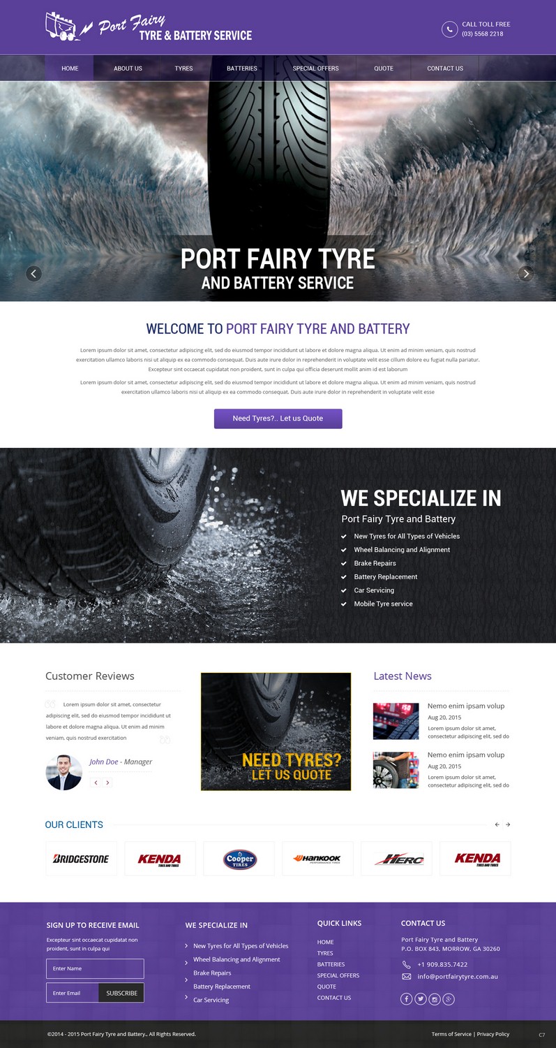 Web Design by pb for Port Fairy Tyre & Battery Service | Design #7938998