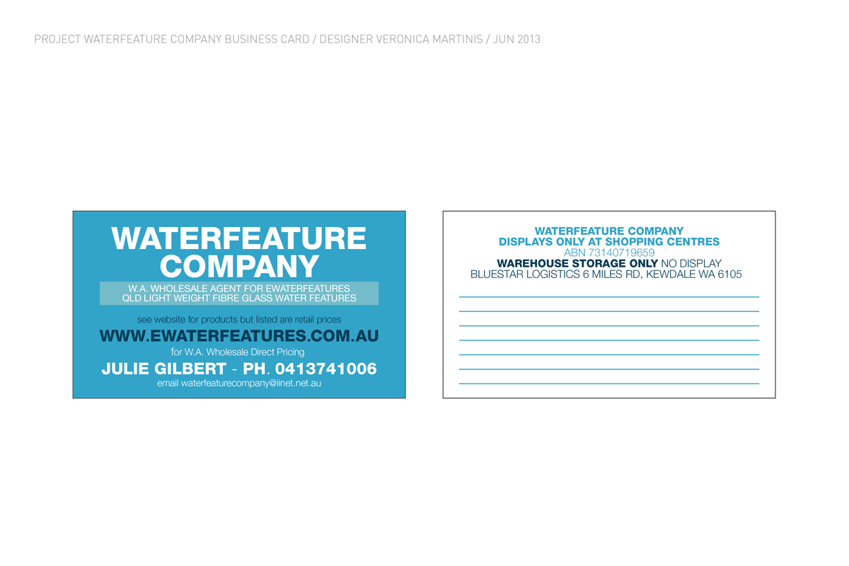 Diseño de Tarjeta de Presentación por Veronica M para Waterfeature Company | Diseño #1967340