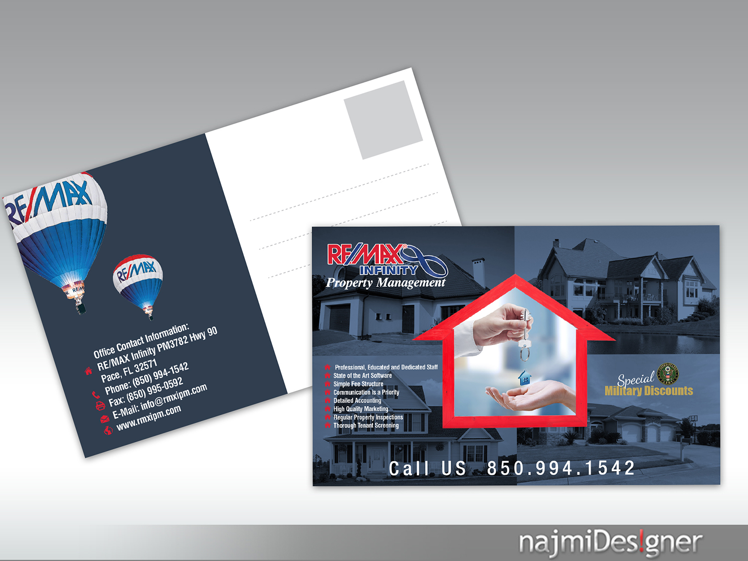 Postkarten-Design von  Najmi für RE/MAX Infinity Property Management | Design #8089176