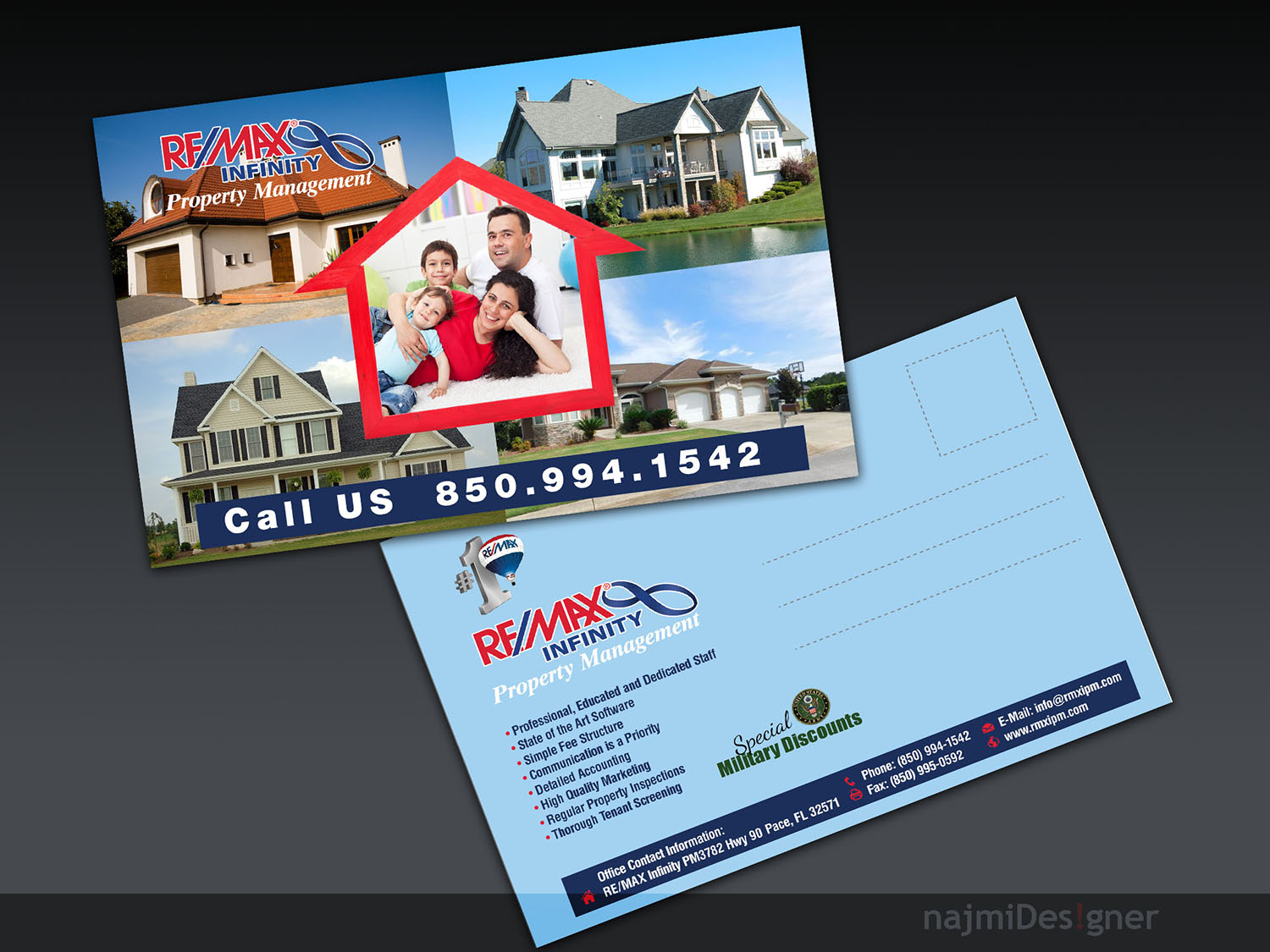 Postkarten-Design von  Najmi für RE/MAX Infinity Property Management | Design #8156423