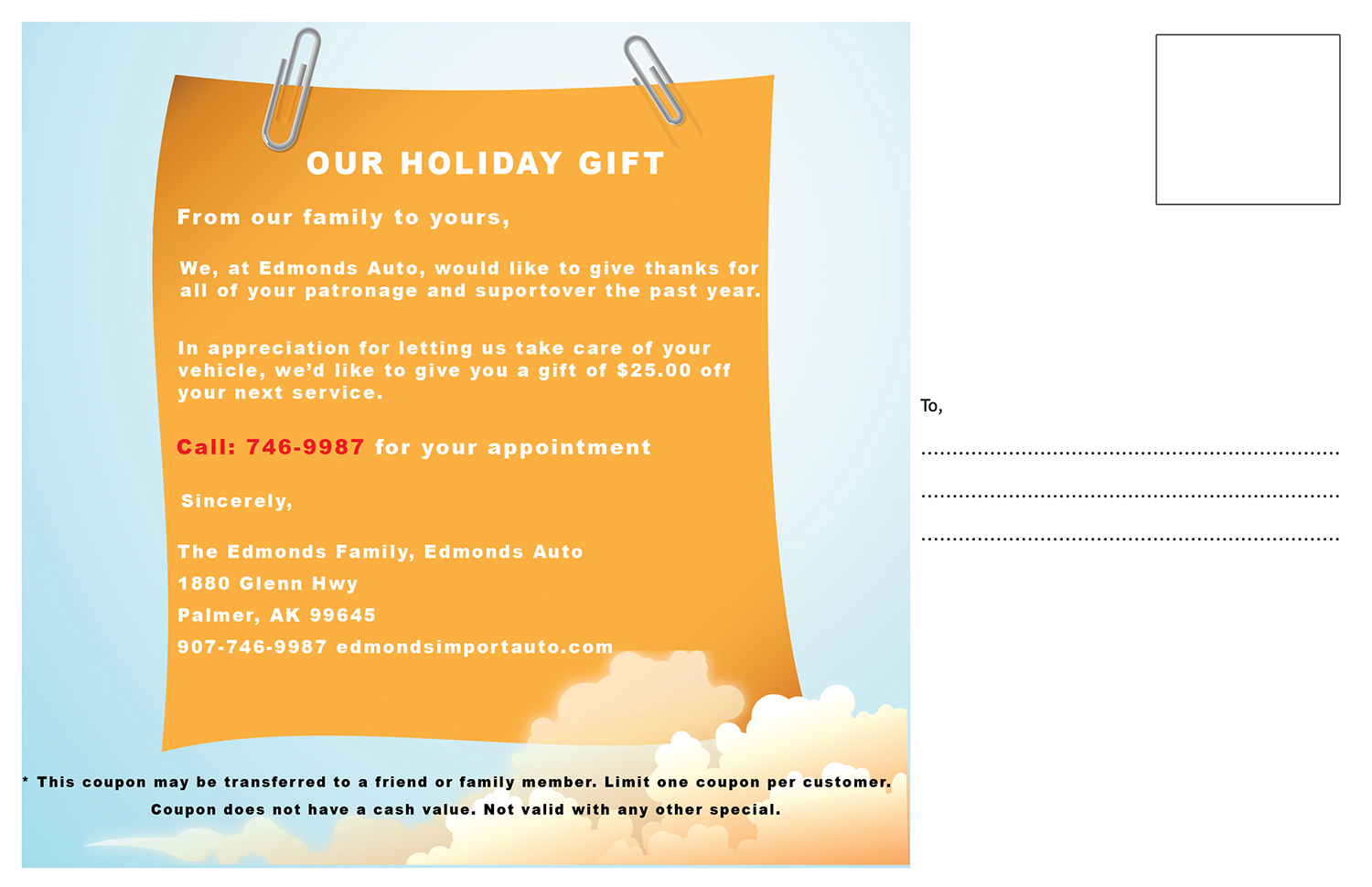 Diseño de Postal por rpgraphics888 para Edmonds Auto | Diseño #7976550