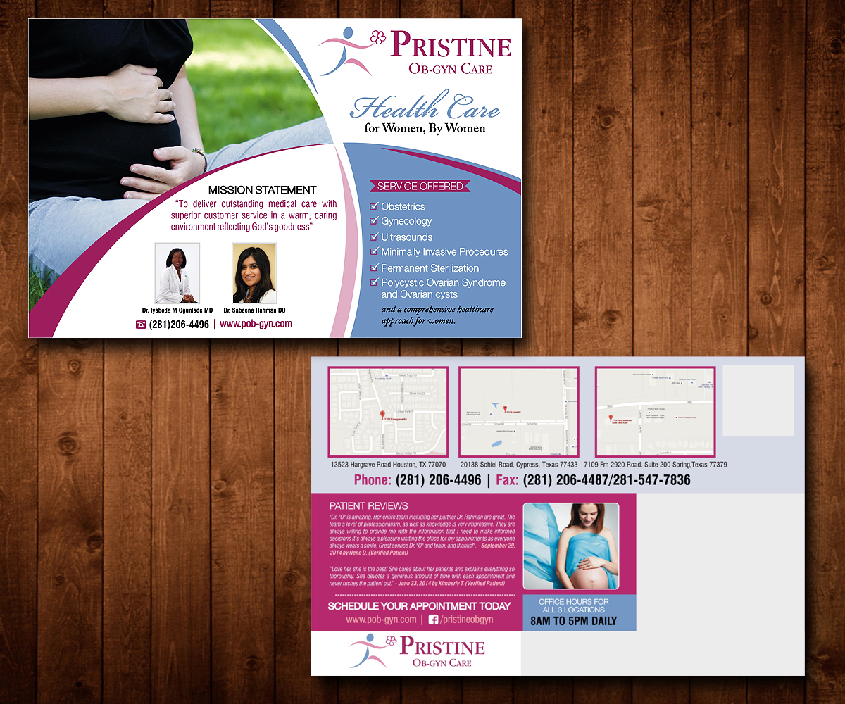 Feminine, Colorful, Healthcare Postcard Design for Pristine Ob-Gyn Care ...