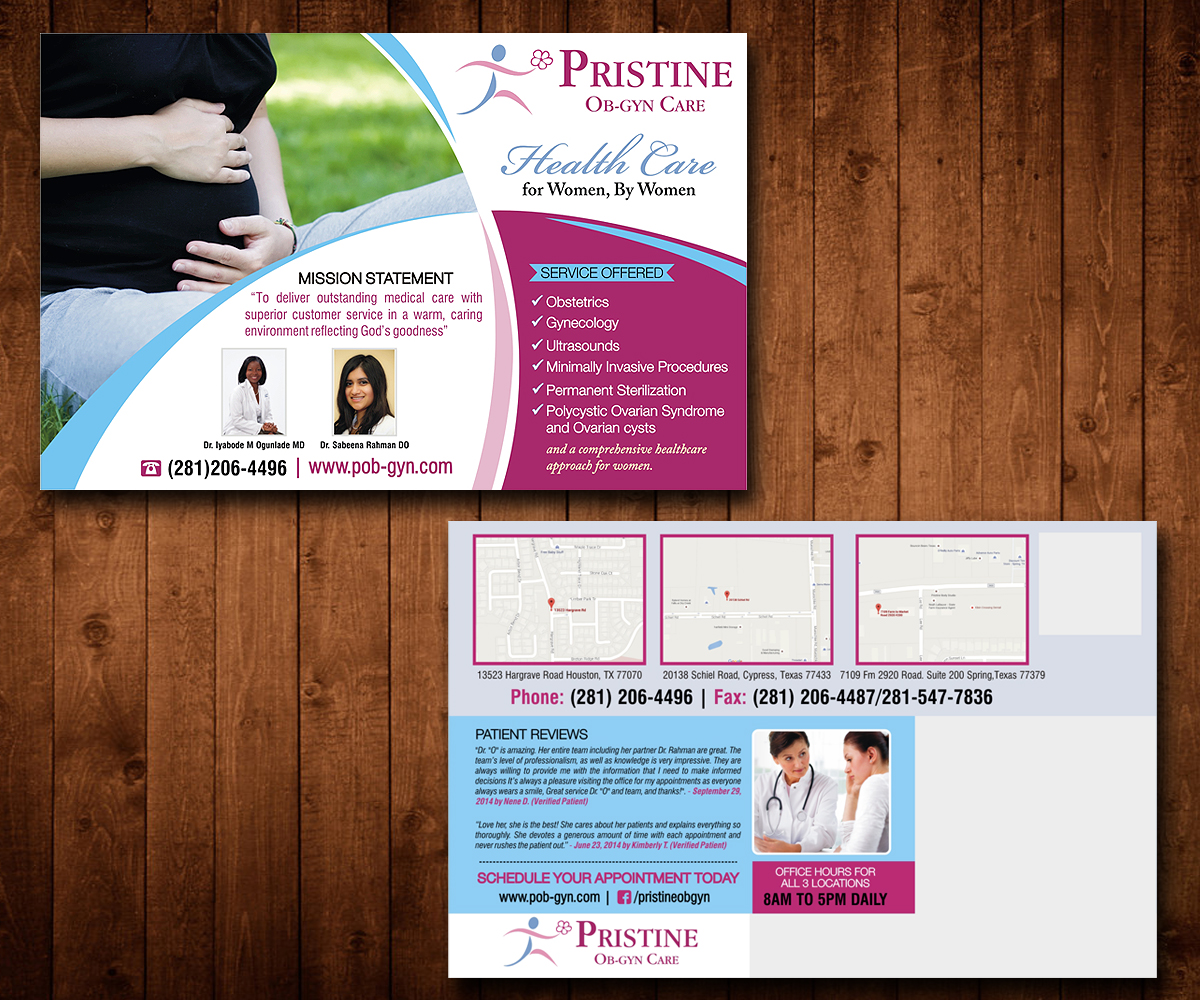 Postcard Design by Designers Hub for Pristine Ob-Gyn Care | Design #7996706