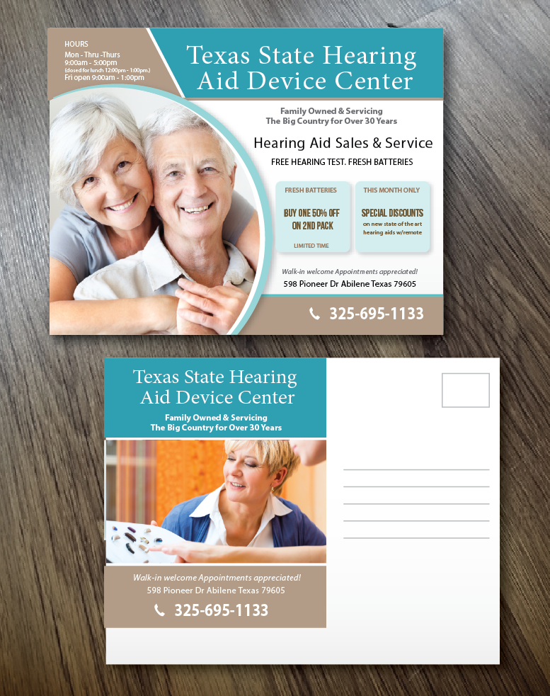 Postcard Design by alex989 for Texas State Hearing Aid Device Center | Design #8015396