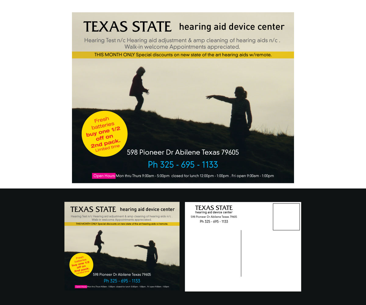 Postcard Design by GMWIRE for Texas State Hearing Aid Device Center | Design #7999315