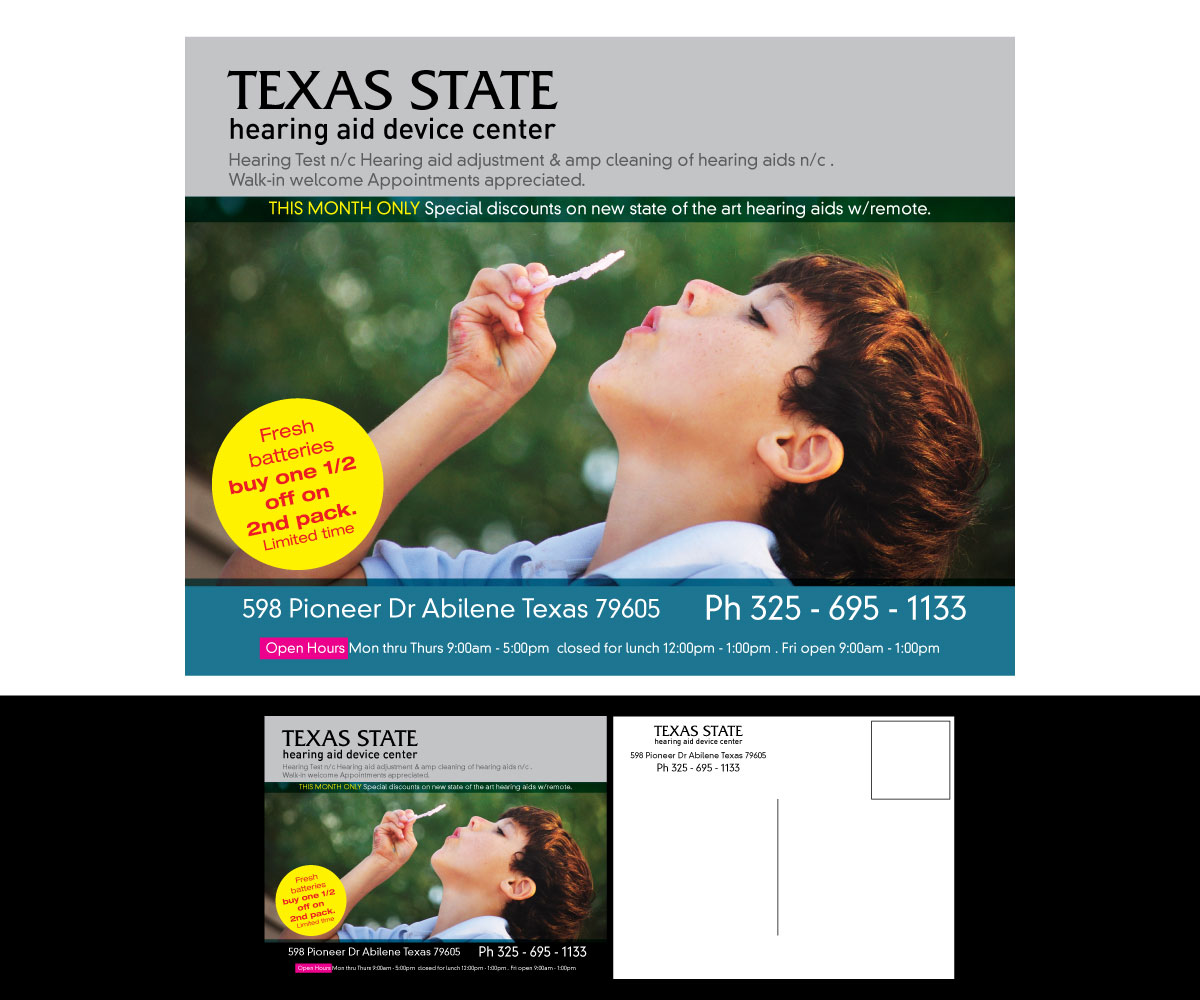 Postcard Design by GMWIRE for Texas State Hearing Aid Device Center | Design #8001382